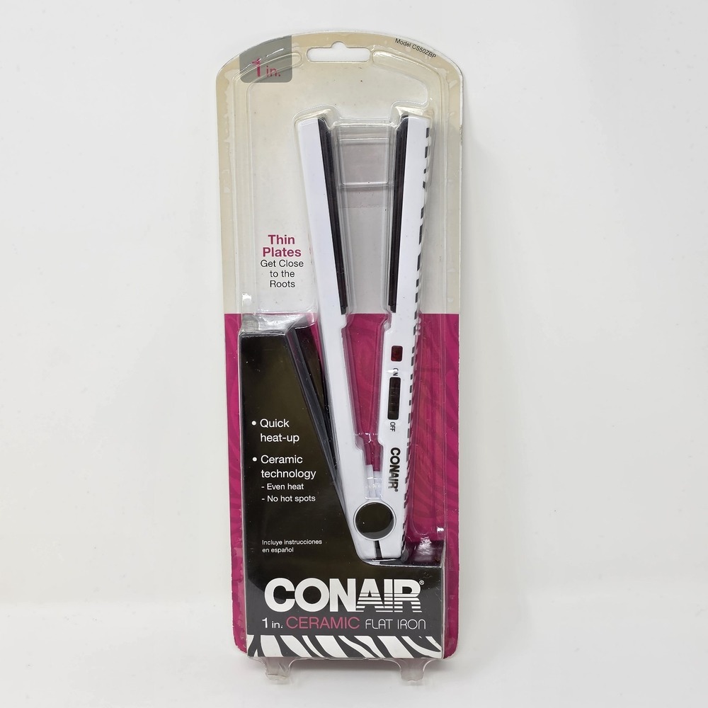 NOS 2014 Conair 1" Ceramic Flat Iron CS50ZBP ~ Zebra Print ~ Thin Plates